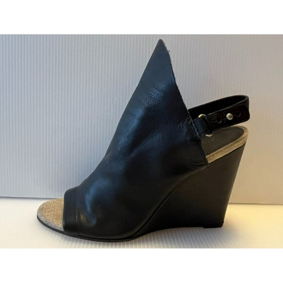 Vince Black Leather Slingback Wedge Heels, Size 8 (US) 39 (EUR) - Picture 1 of 11